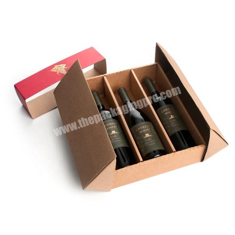 New Design Custom 3 Bottle Cardboard Kraft Paper Corrugated Cardboard Gift Packaging Wine Box