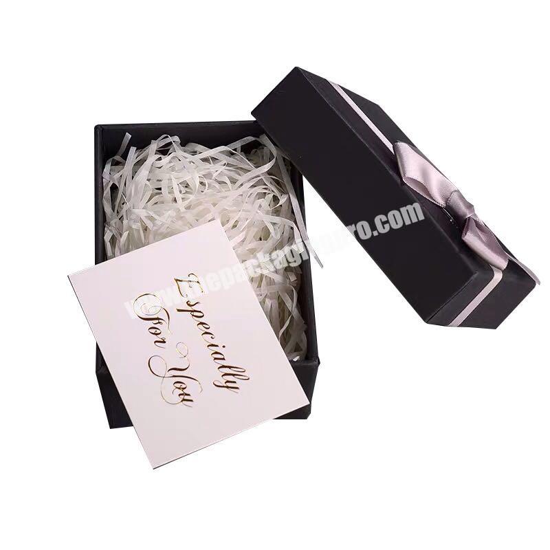 New design custom printing black small gift packaging box with ribbon lid and base cosmetics lip gloss packaging boxes