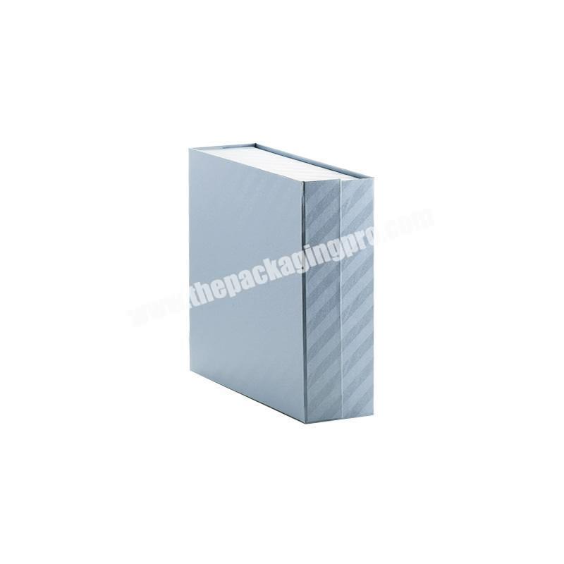 New design fresh sky blue color packaging box for cosmetics skin care beauty folding box ribbon closure with magnetics