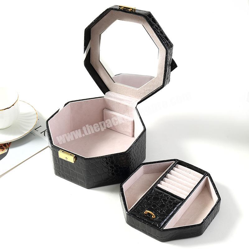 New design Jewelry Box Black Pu Leather Display Box With Mirror Jewelry Custom LOGO Packing Gift Box for Jewelry