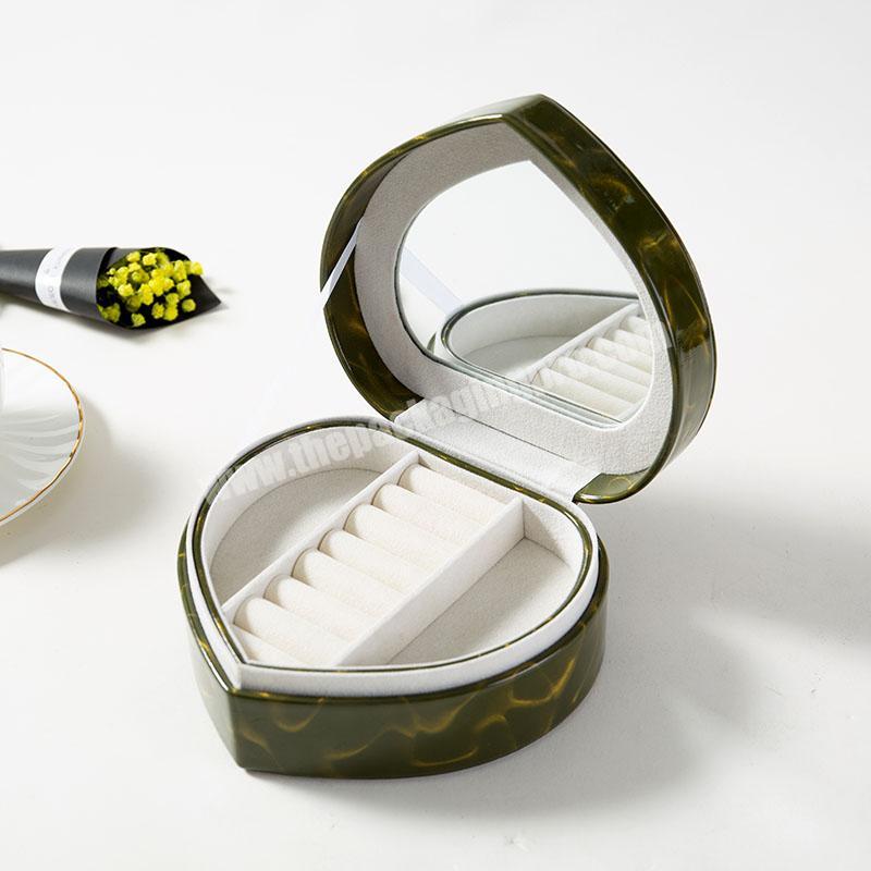 New design Jewelry Box Green Pu Leather Display Box With Mirror Jewelry Custom LOGO Packing Gift Box for Jewelry