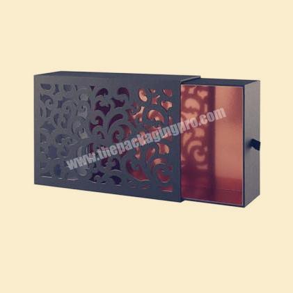 New design laser cut cardboard paper packaging boxes customized perfume drawer gift boxes