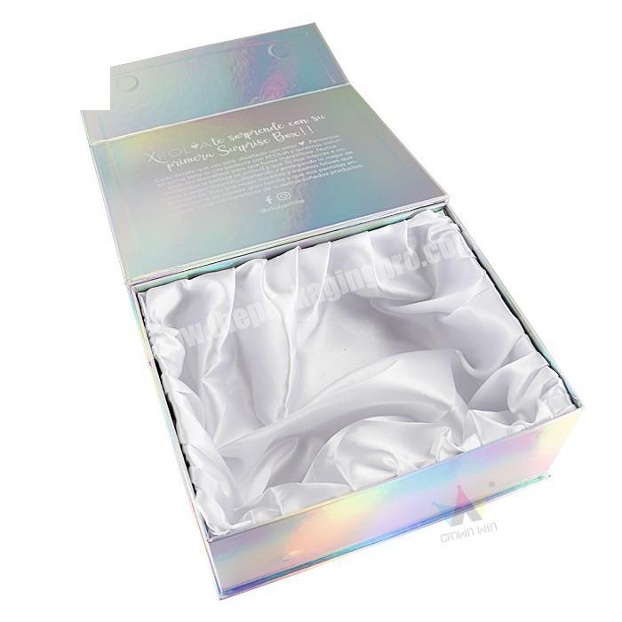 New Design Luxury Loose Wave Hair Paper Storage Holographic Hair Extension Packaging Box With Satin