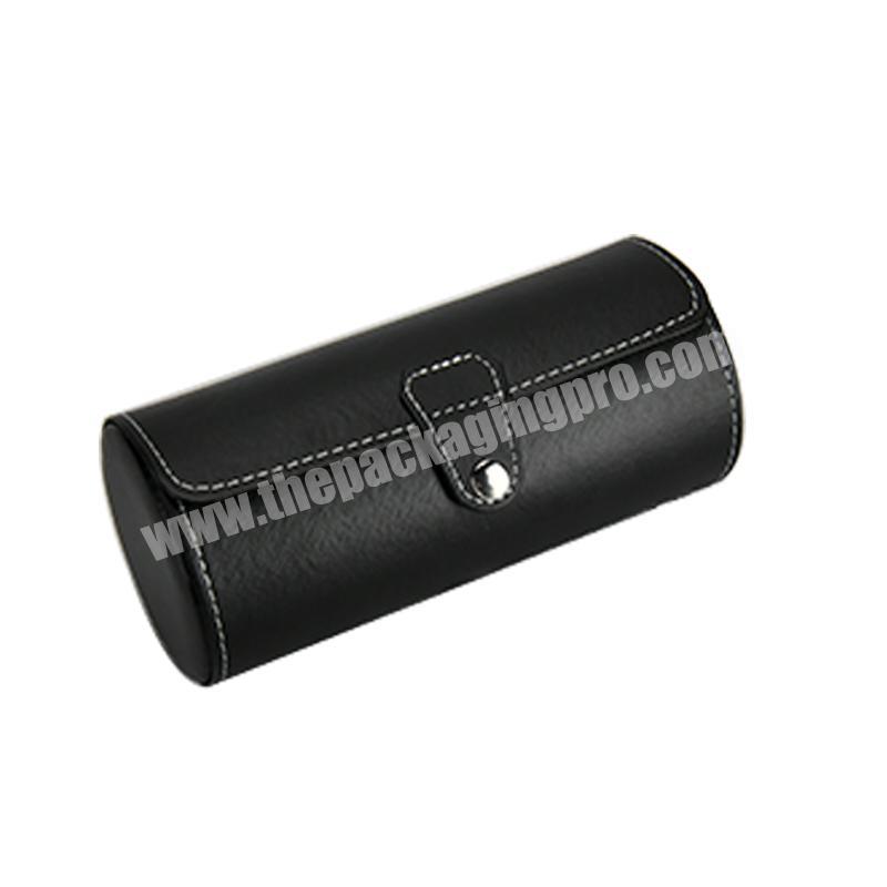 New design round tube button closure high-end leather gift luxury watch box for packaging and storage case