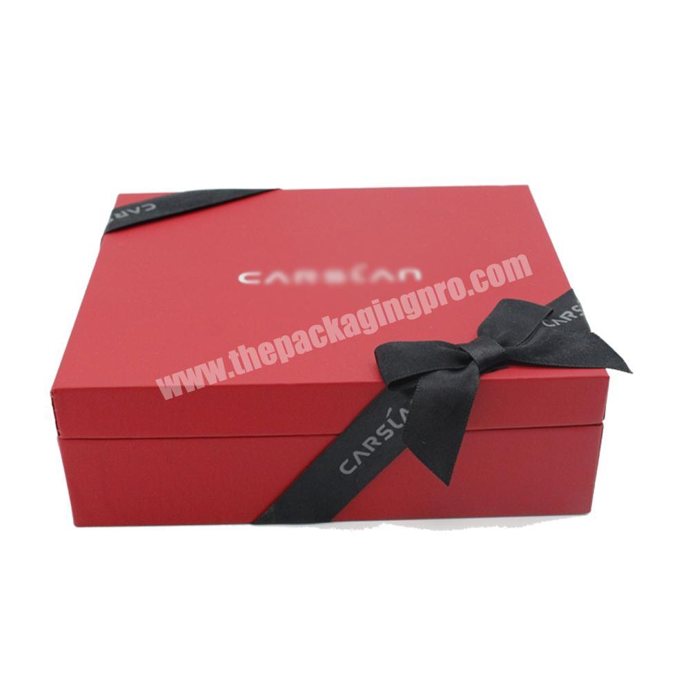 New design soft touch red boxes with ribbon and paper insert suitcase cosmetic gift custom packaging
