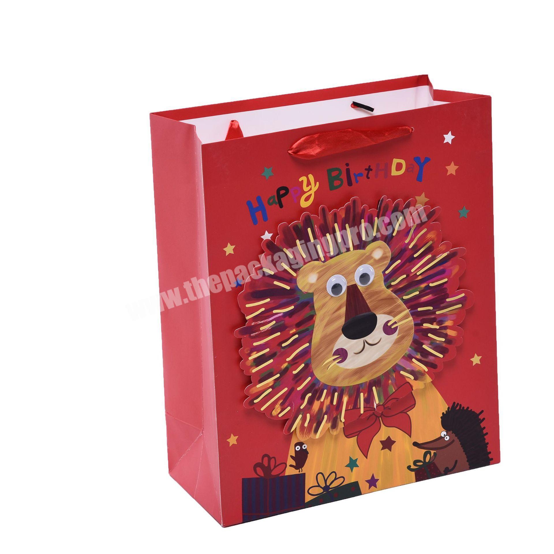 New fashion creative cartoon animal gift bag shopping clothing storage handbag custom lion paper bag for gift