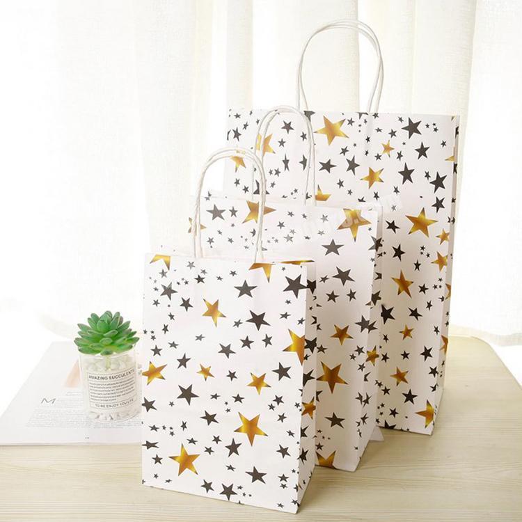 New Gold Star Gift Bags Stamping Striped Dot kraft paper bag DIY Multifunction Recyclable Paper Bag With Handle