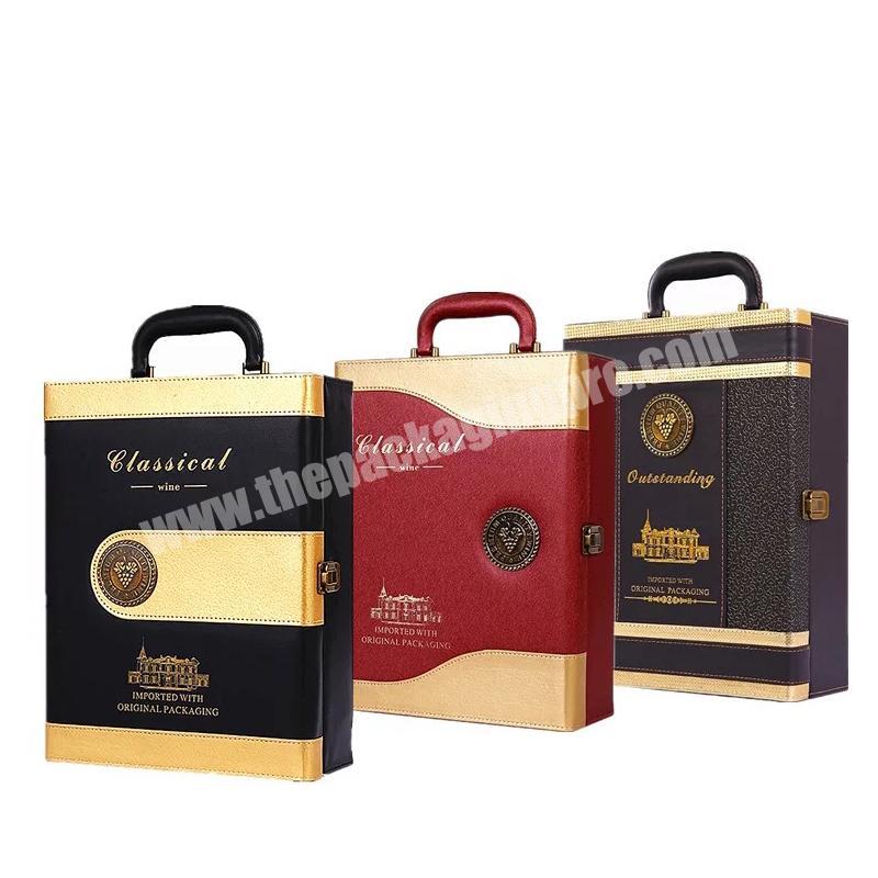 New Luxury Pu Leather Wooden Wine Box For Package leather wine box and accessories