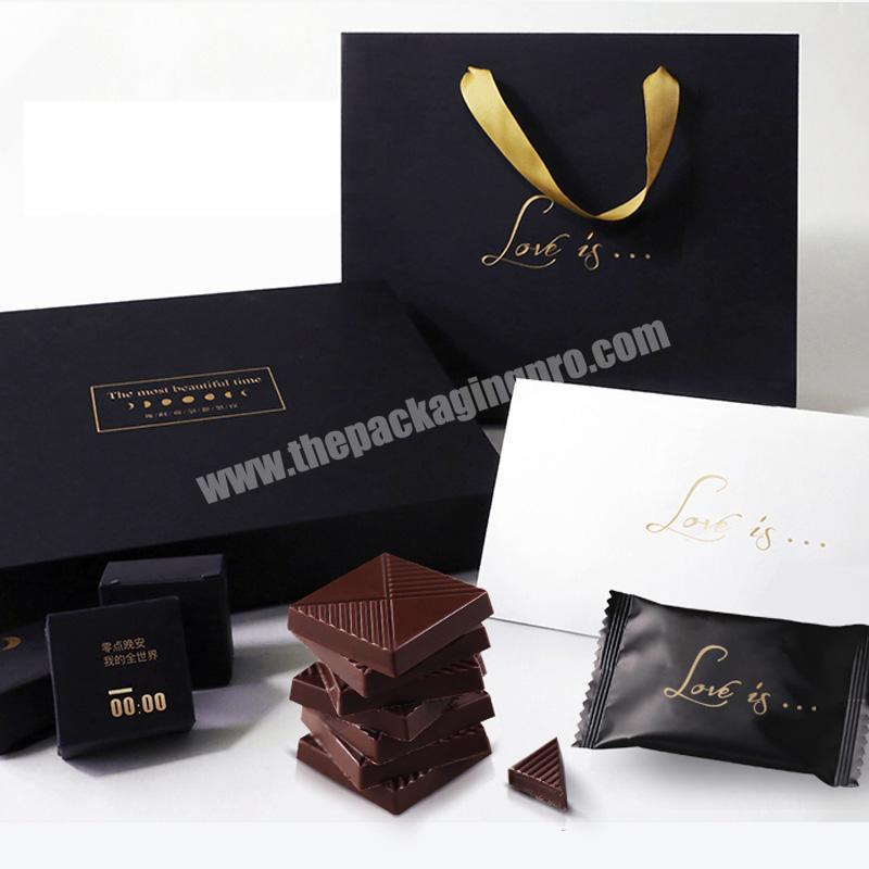 New Printing black with gold foil LOGO  gift paper box packaging for food candy chocolate customer paper box with handle