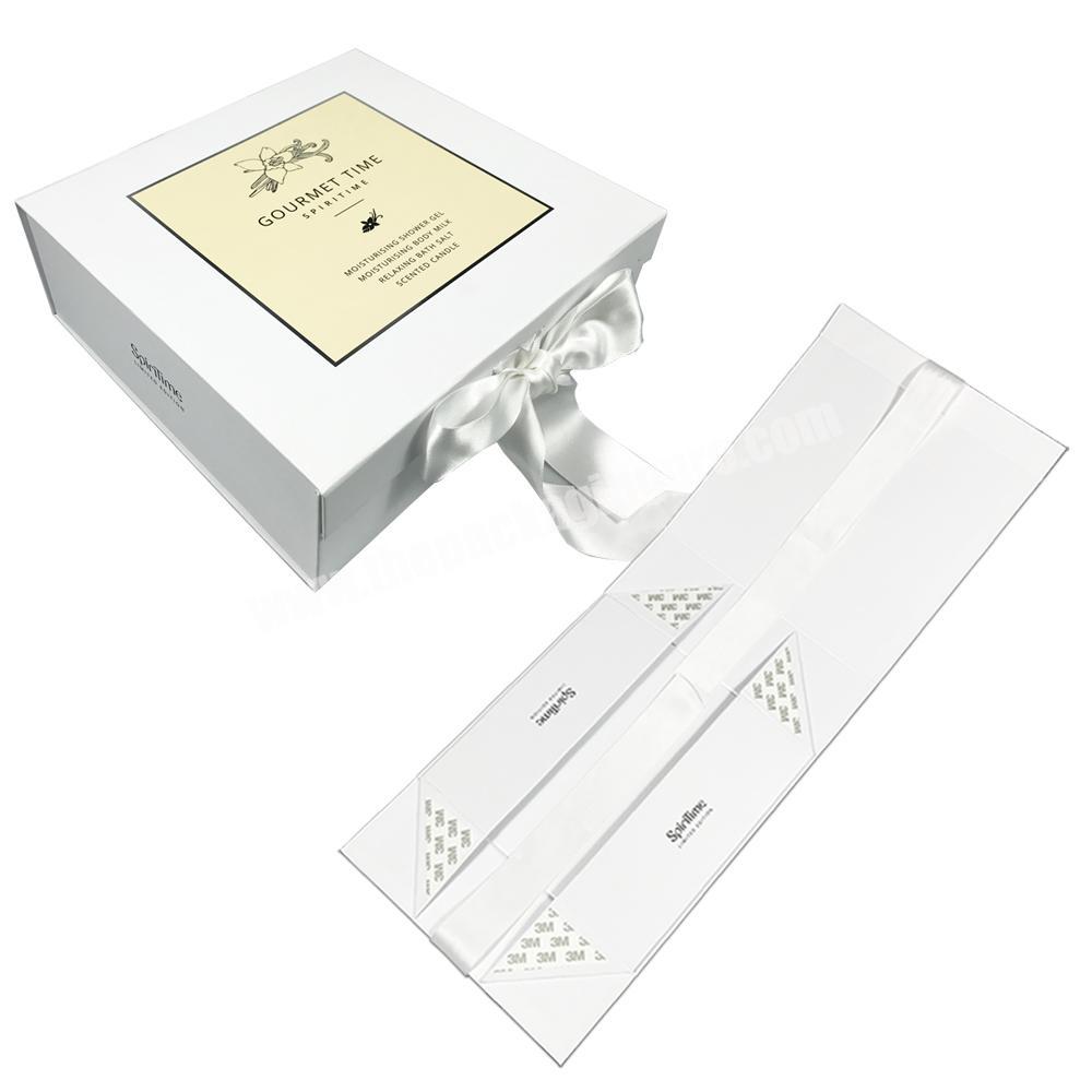 New Product HC Packaging Wholesale Custom White magnetic boxes folding paper box with ribbon closure