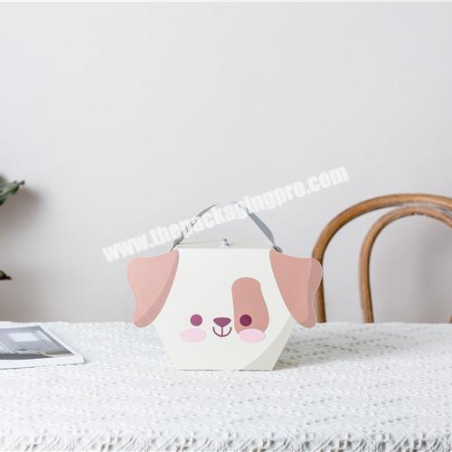 New products durable kids dog cute shape gift paper box suitcase with handle