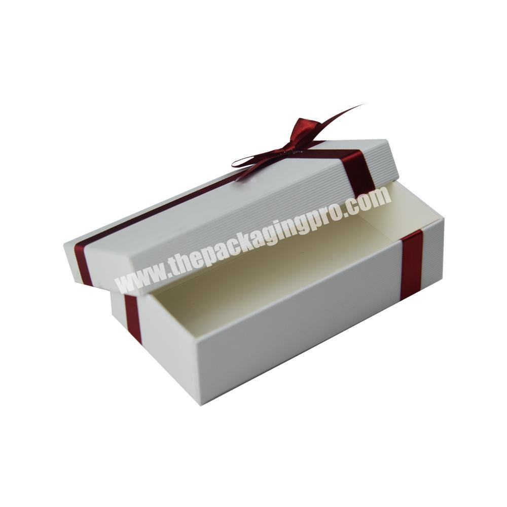 New recycled Custom logo printed paper sunglasses white storage box with red ribbon bow paper packaging box