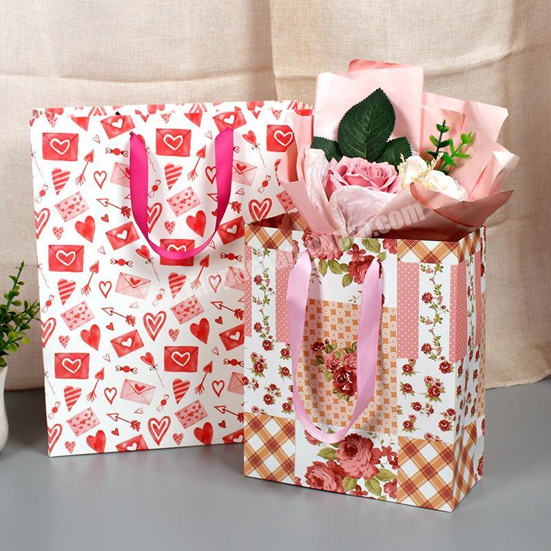 Download New style Custom Printed Rose gift paper bags with ribbon handles for valentine