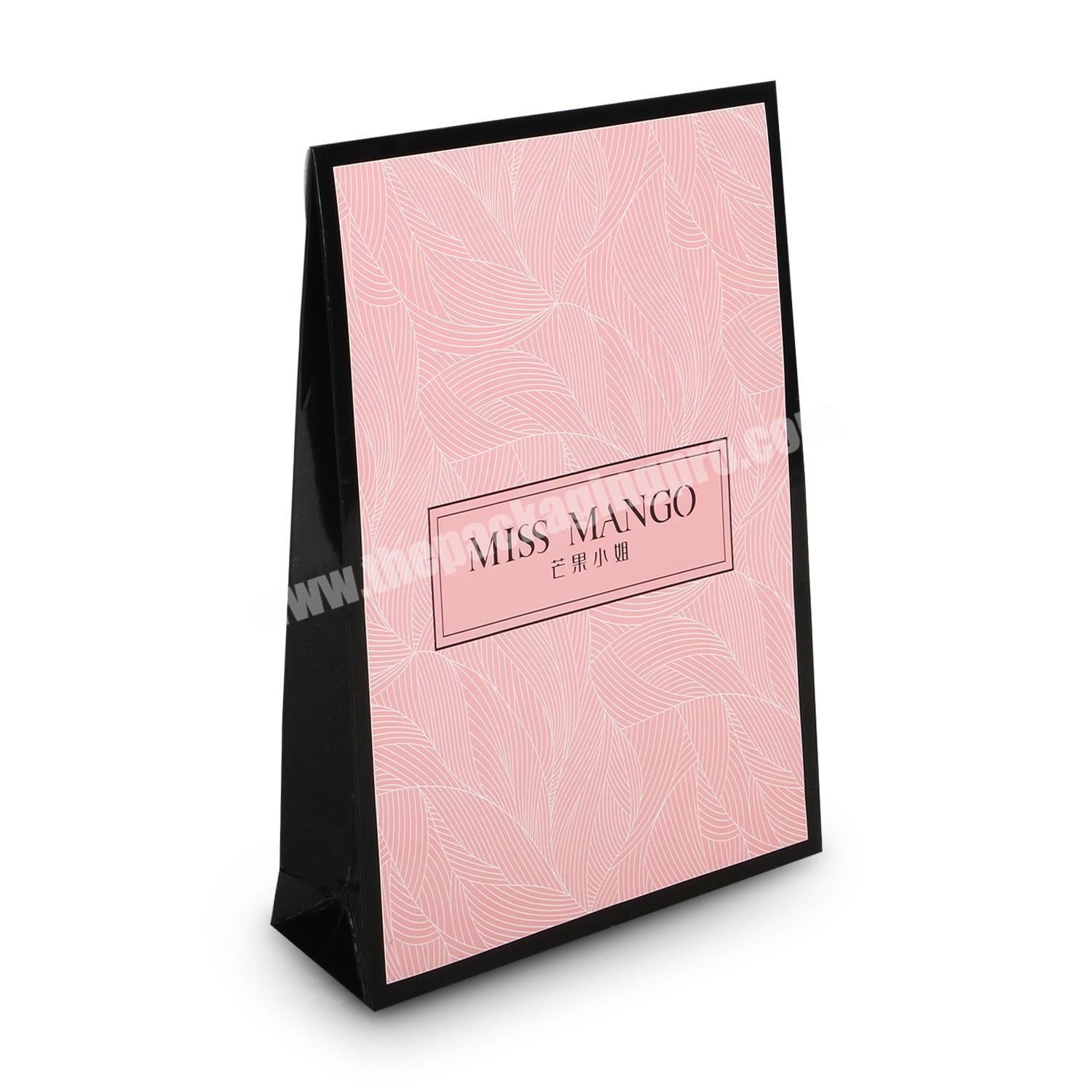 New Style Fancy Pink  Gift Packaging Die Cut Handle Paper Bag With Ribbon Tie