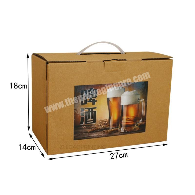 New style gable box brown Kraft paper corrugated box with handle for beer packing