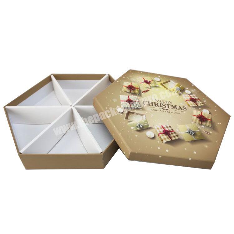 New year Luxury Custom Logo Hexagon Rigid Cardboard Packing Paper Christmas Gift Packaging Box