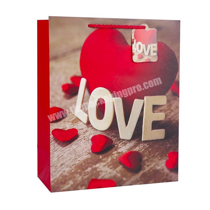 Newest customize red rose printing foldable stand up valentine paper bag