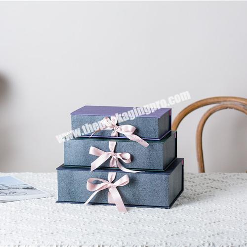 Nordic style home organizer popular design paper book toy gift clothes foldable storage box with lid and colored ribbon ripple