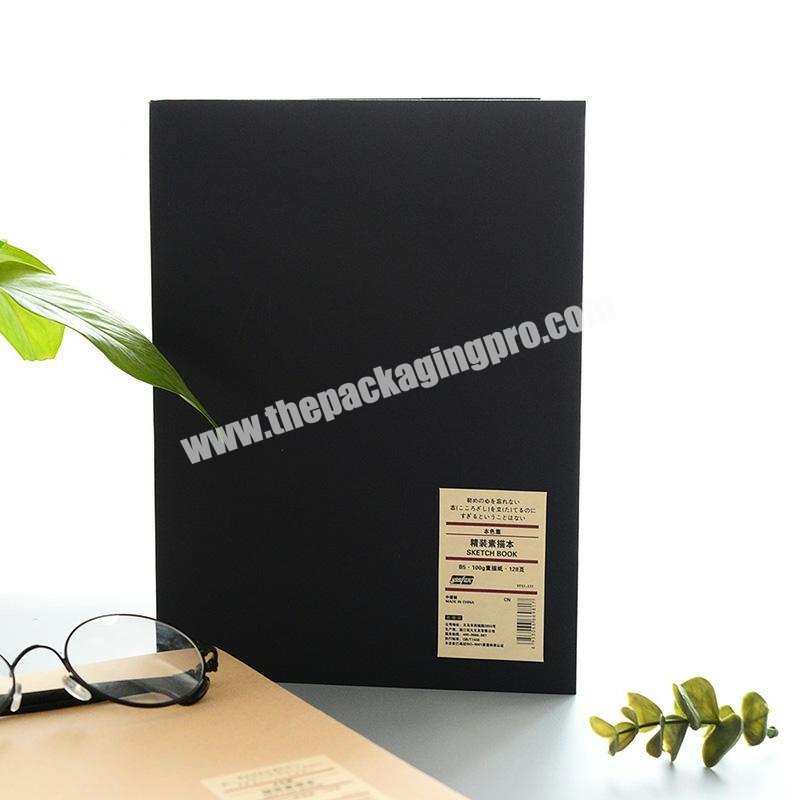 ODM OEM Customized Black Kraft Paper Bound 180GSM Thick Paper Sketchbook  Notepad A5 Blank Plain Pages
