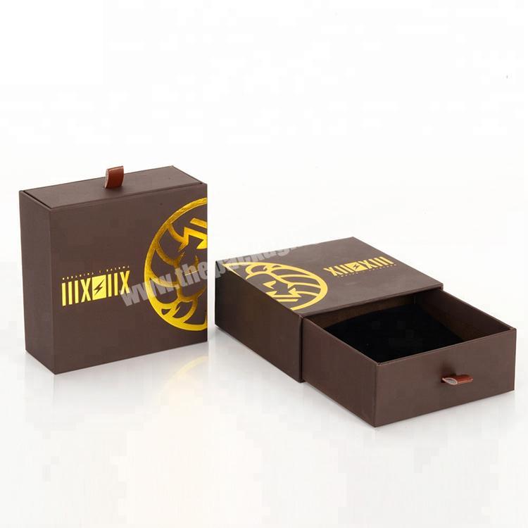 OEM brown portable cardboard drawer gift box with ribbon for garment,rigid box for handbag