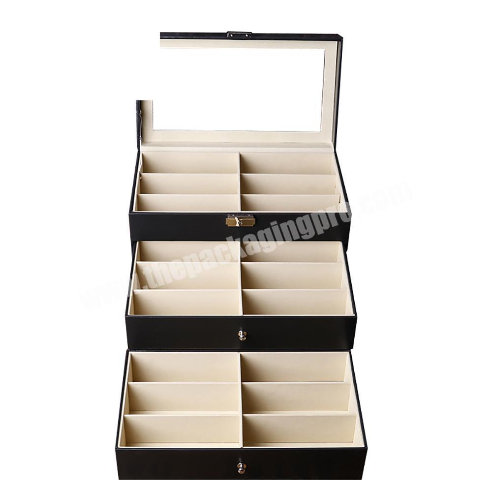 Oem custom 18 slots black luxury pu leather glasses storage display box ladies spectacle case