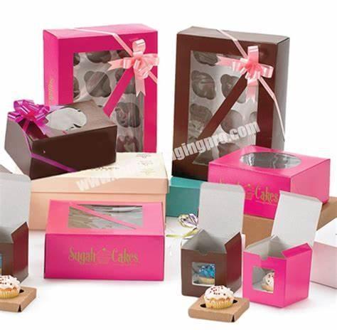 OEM Custom Color Logo Printed Food Grade C1S Paper 6pcs 12 Pcs Cupcake Boxes With Insert Clear Window