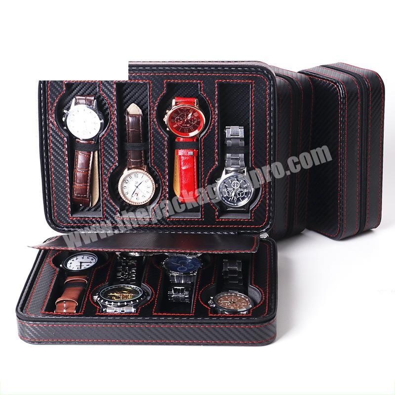 Oem custom logo men and women 2 slots watch case luxury carbon fiber watch packaging box