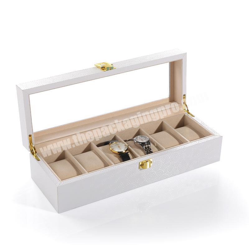 OEM customized logo white PU leather 6 slots watch box Top grade leather packaging watch box with pillow