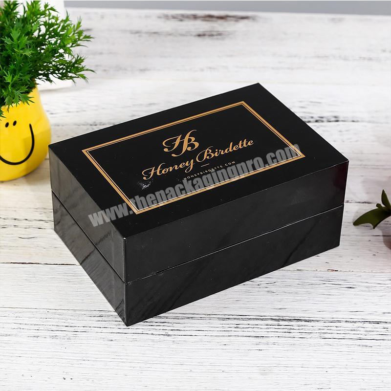 OEM Factory Black color printing golden logo gift box glossy laminate paper box China factory