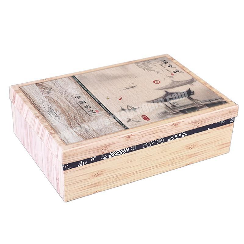 OEM Factory CMYK printing wood texture tea packaging paper gift box removeable lid paper material gift box