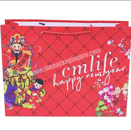OEM Factory custom color bag printing customized luxury christmas paper gift bag red colour gift bag