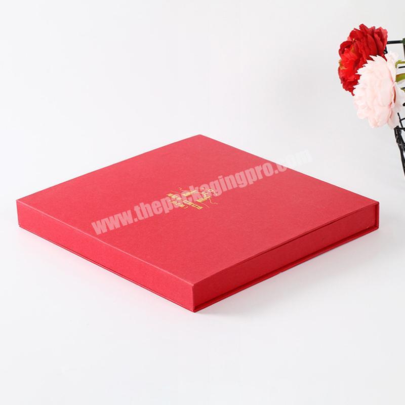 OEM Factory Golden foil stamping logo rigid box red color magnetic commemorative gift box