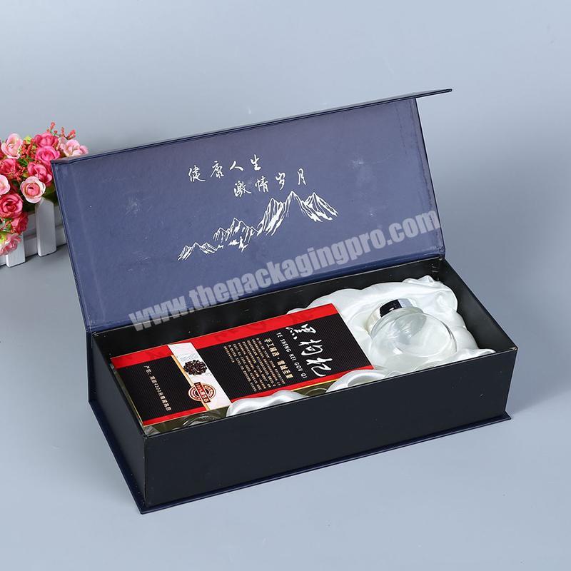 OEM Factory Luxury custom blue paper board box with silver hot stamping magnetic gift wine box