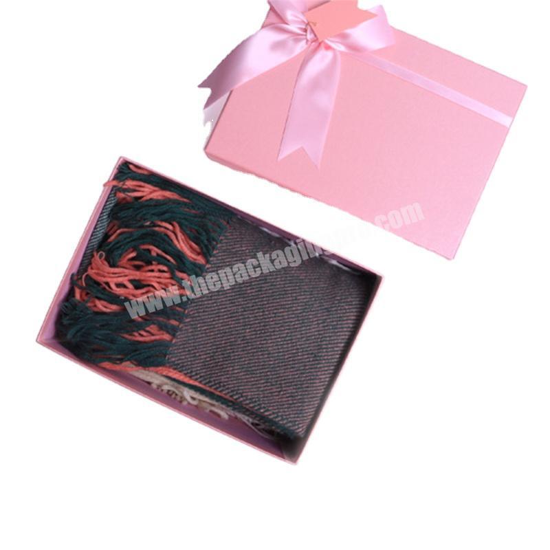 OEM Factory Pink color printing paper packaging box with removeable lid close and ribbon paper gift box