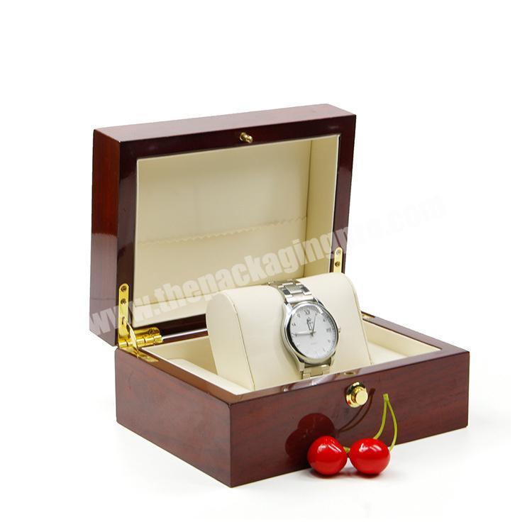 Oem luxury single watch display storage gift box custom logo wine red wooden watch packaging box