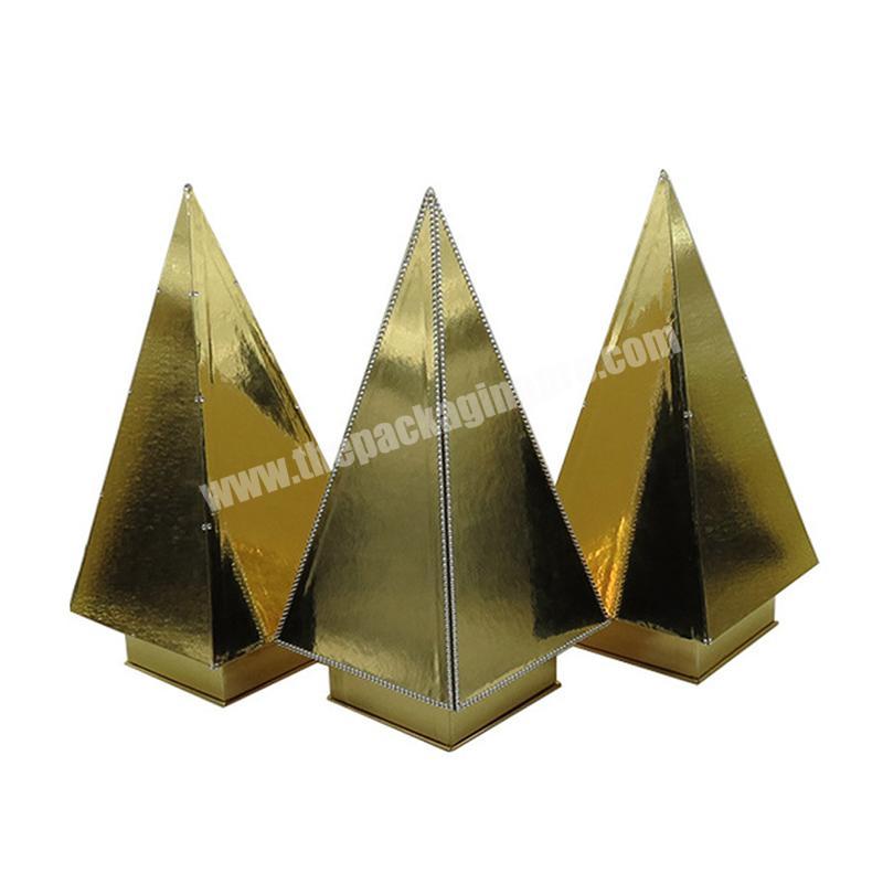 OEM Newest Design Custom Paper Box Packaging Pyramid Shape Stylish Gold Paper Gift Box Decorate Novel Gift Packaging Box
