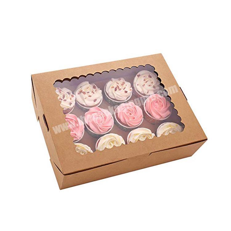 OEM Packaging Factory Food Grade Small Rectangular Kraft Boxes 16 Cupcake Kraft Window Packaging Box