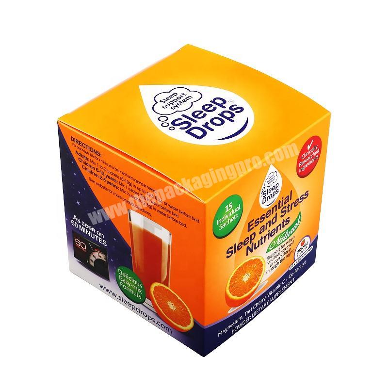 Orange essential sleep and stress nutrients dietary fiber powder supplement packaging box