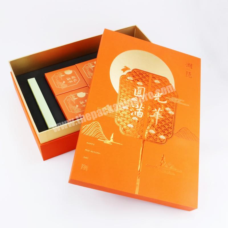 Orange Paper Gift Box Mooncake Packaging Box With Foil Embossed Logo