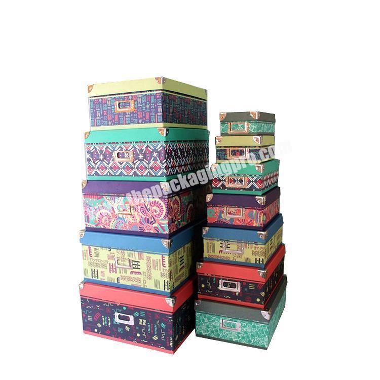 packaging box Rectangle storage paper Box Set organizer box with metal tag & metal corrners