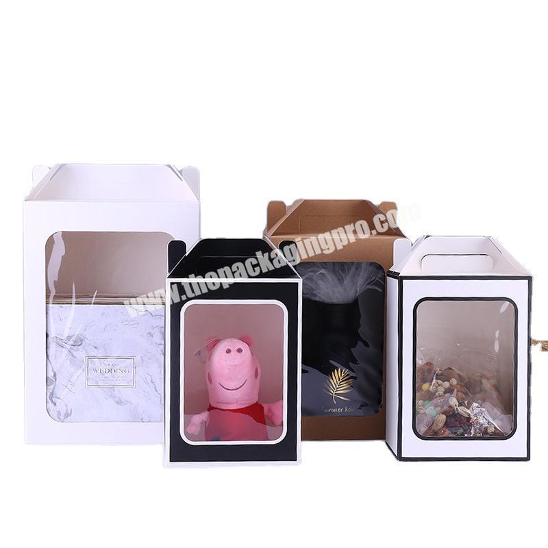 packaging toy white black color  boxes  kraft recycled paper gift bag with clear window &handle