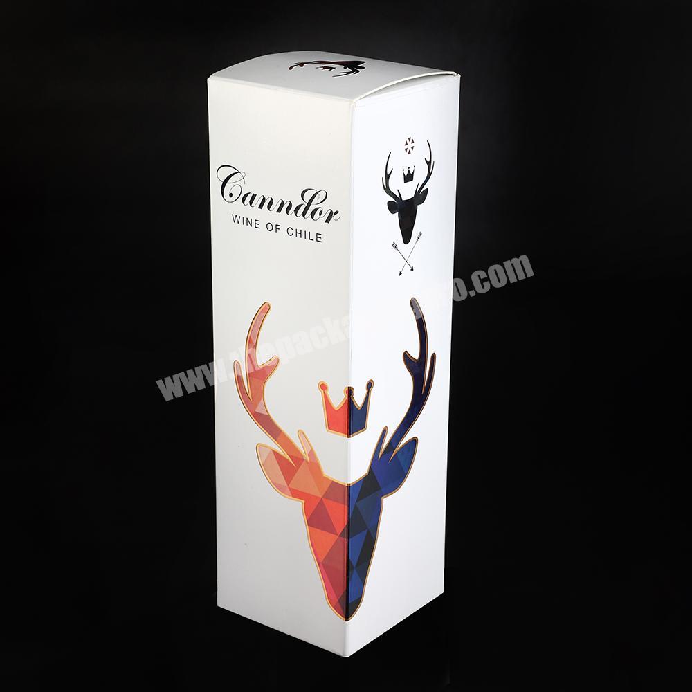 paper material flat pack quick lock bottom wine spirit promotional packaging box with UV printing and neck lock embossing logo