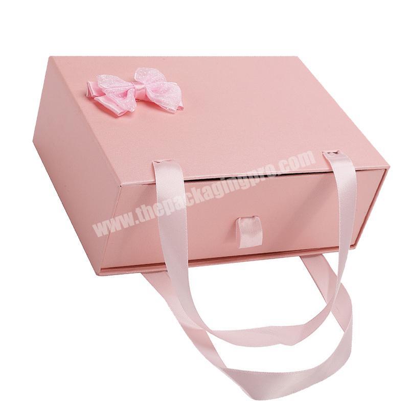 paperboard pinkpurple clothes bra bikini swimwear drawer gift packaging Slide box with ribbon handle for souvenir
