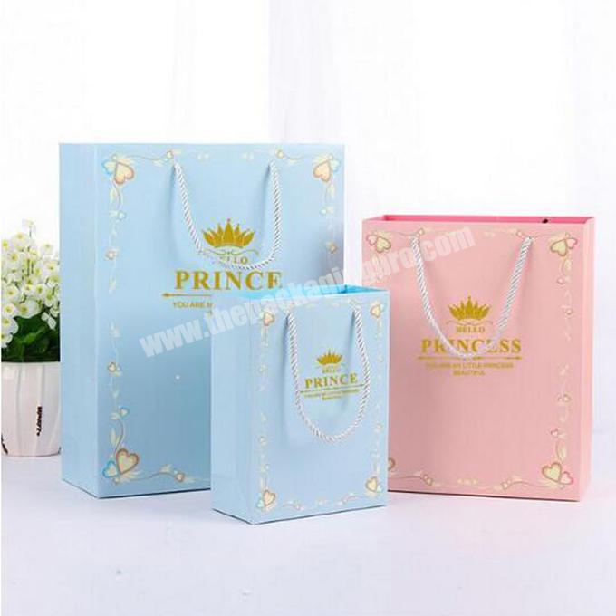 Paperboard Shower Party Kids Favors Prince Princess Pink Blue Crown Theme Paper Hand Bags Birthday Decorate Gifts Bags