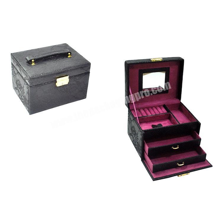 Personalised custom pro table mirror jewellery organizer genuine leather travel storage case jewelry box for man