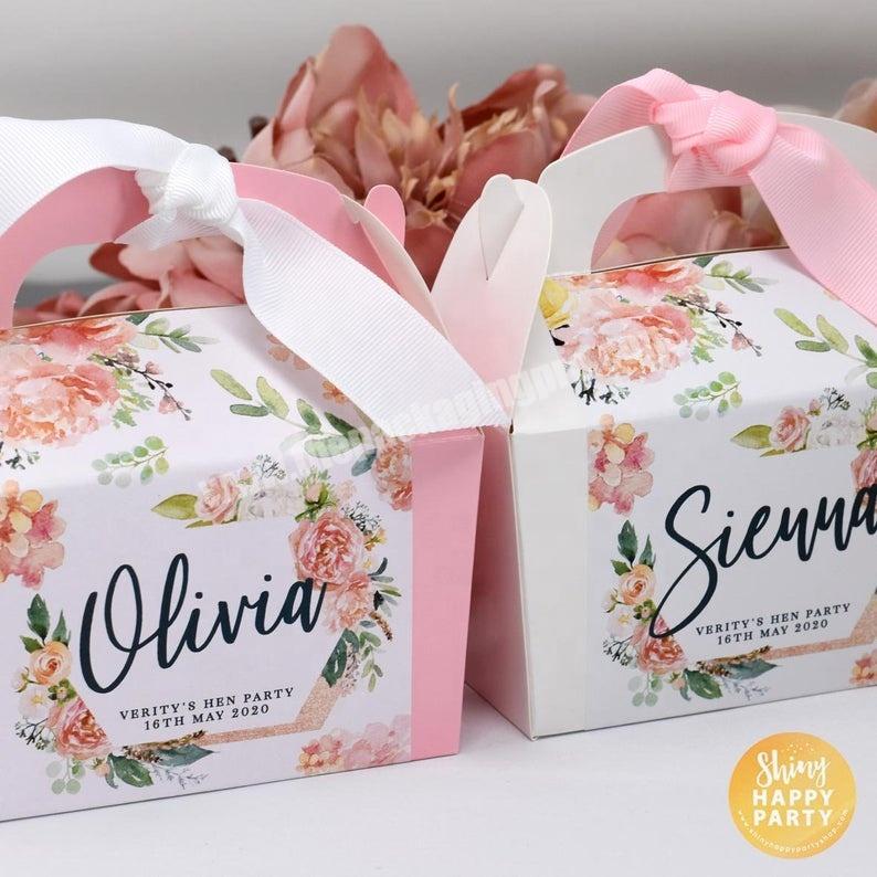 Personalised Mini Rose Gold Floral Pink  Box Wedding Birthday Celebration Party Gift Favor Bag Box