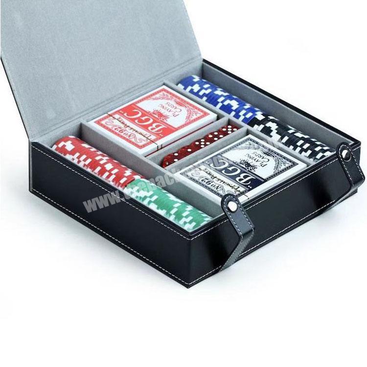 Personalized Black Poker Dice Chip Set Leather Paper Pu Box With Snap Closure