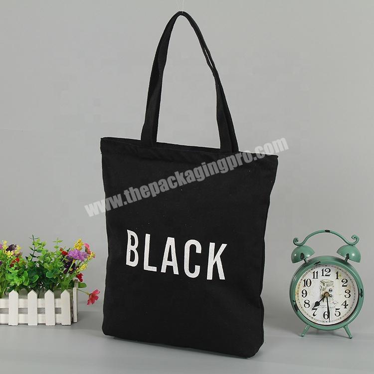 Personalized black printed student canvas single shoulder shopping tote bag