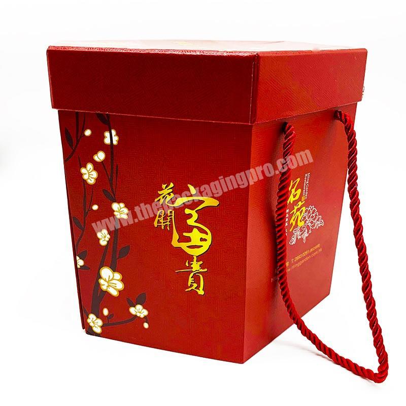 Personalized Custom Hexagon Paper Rigid Cookies Cardboard Packaging Gift Box With Handle