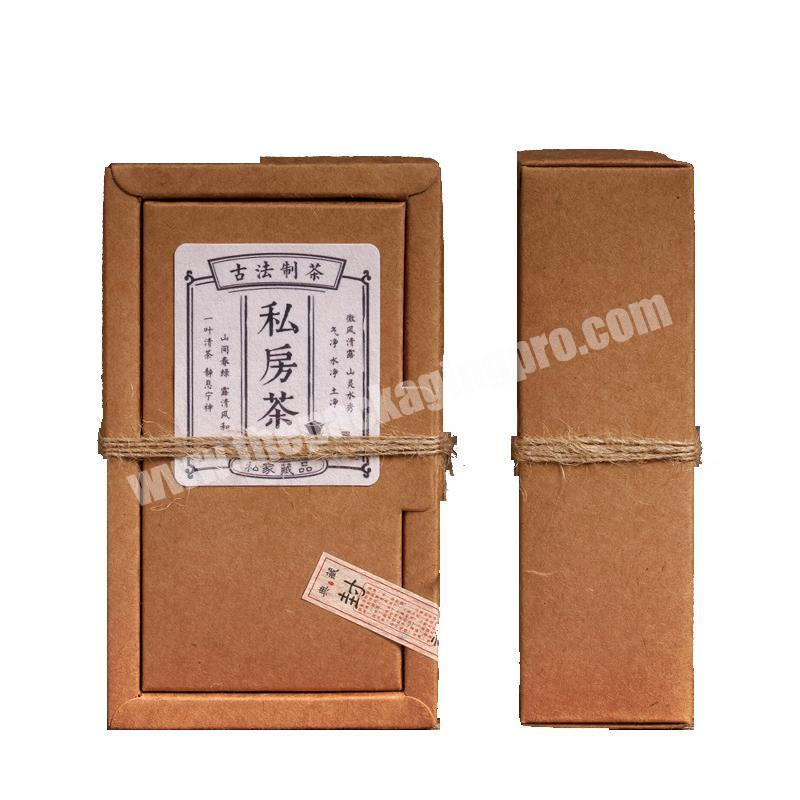 Personalized custom printing logo tea caddy snacks packing kraft paper box with rope